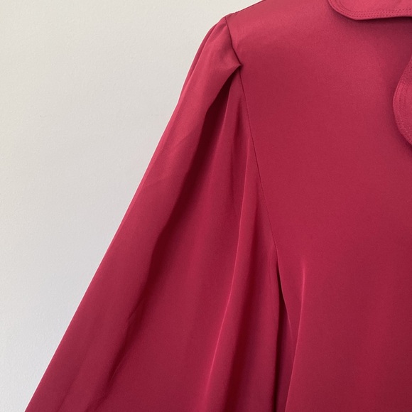 Vintage Jaeger Button Front Rounded Double Collar Puffed Sleeve Blouse Red M - Picture 4 of 11